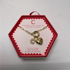 a new day- “C” Initial Gold-Dipped Necklace with Heart & CZ Charm - Gold - New